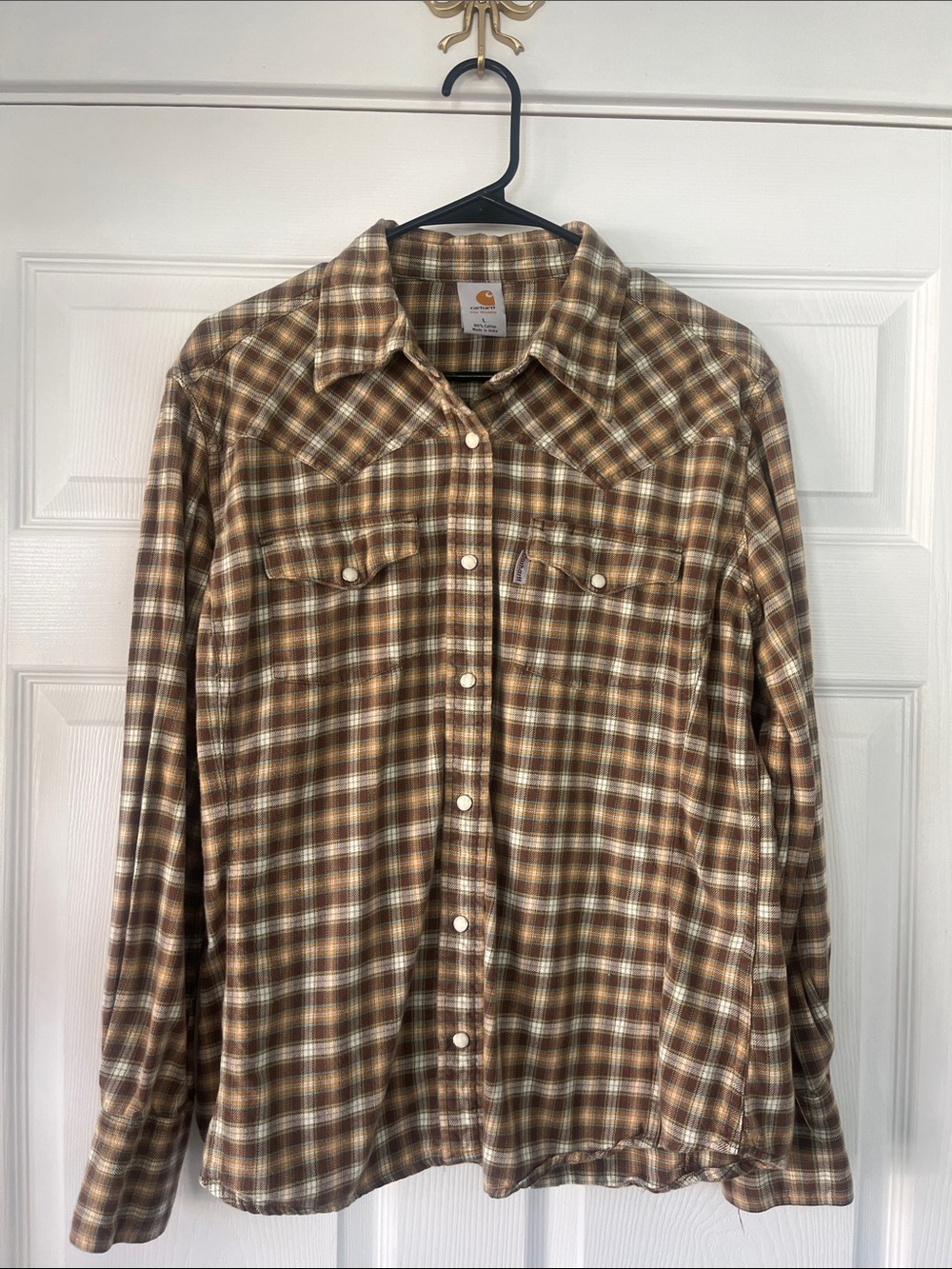 Carhartt Brown and Cream Plaid Snap-Front Shirt